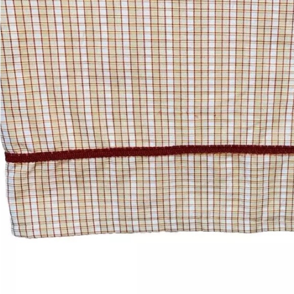 2 Tab Top Cafe Curtains Yellow Red Plaid Panels Drapes Bordered High End Pair - Picture 5 of 7